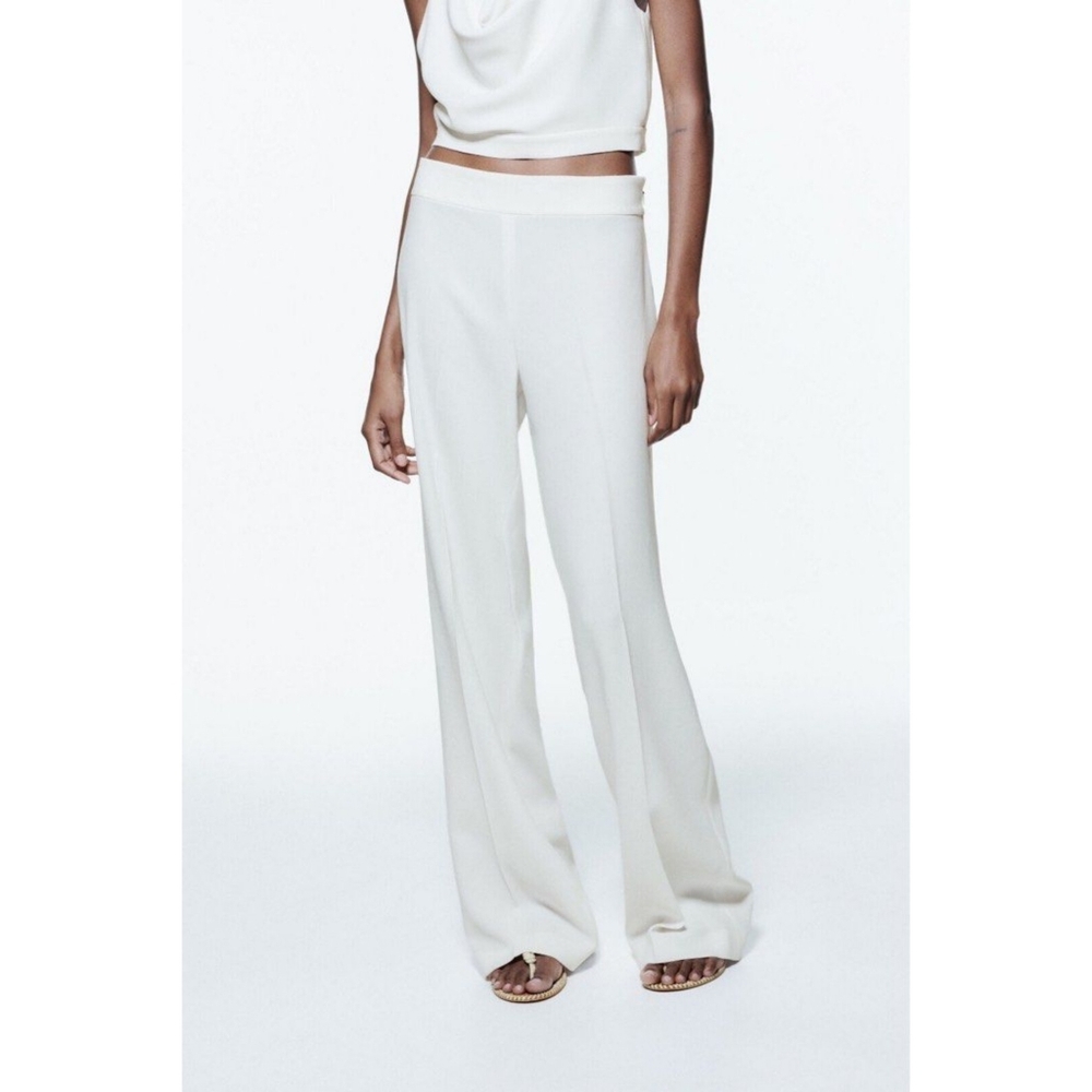 Zara white high rise wide leg pants